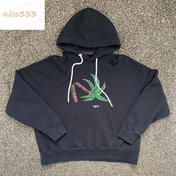 23ss new hoodies embroidered coconut tree letter print pattern terry cotton loose and multi color street mens women sweatshirt, Black